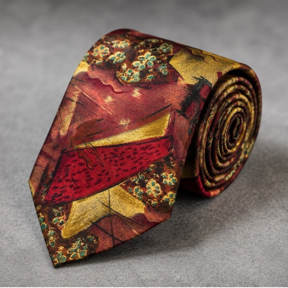 Don Loper Beverly Hills Mens Italian Silk Tie Abstract Geometric Floral Burgundy